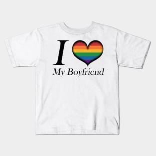 I Heart My Boyfriend Gay Pride Typography with Rainbow Pride Flag Design Kids T-Shirt